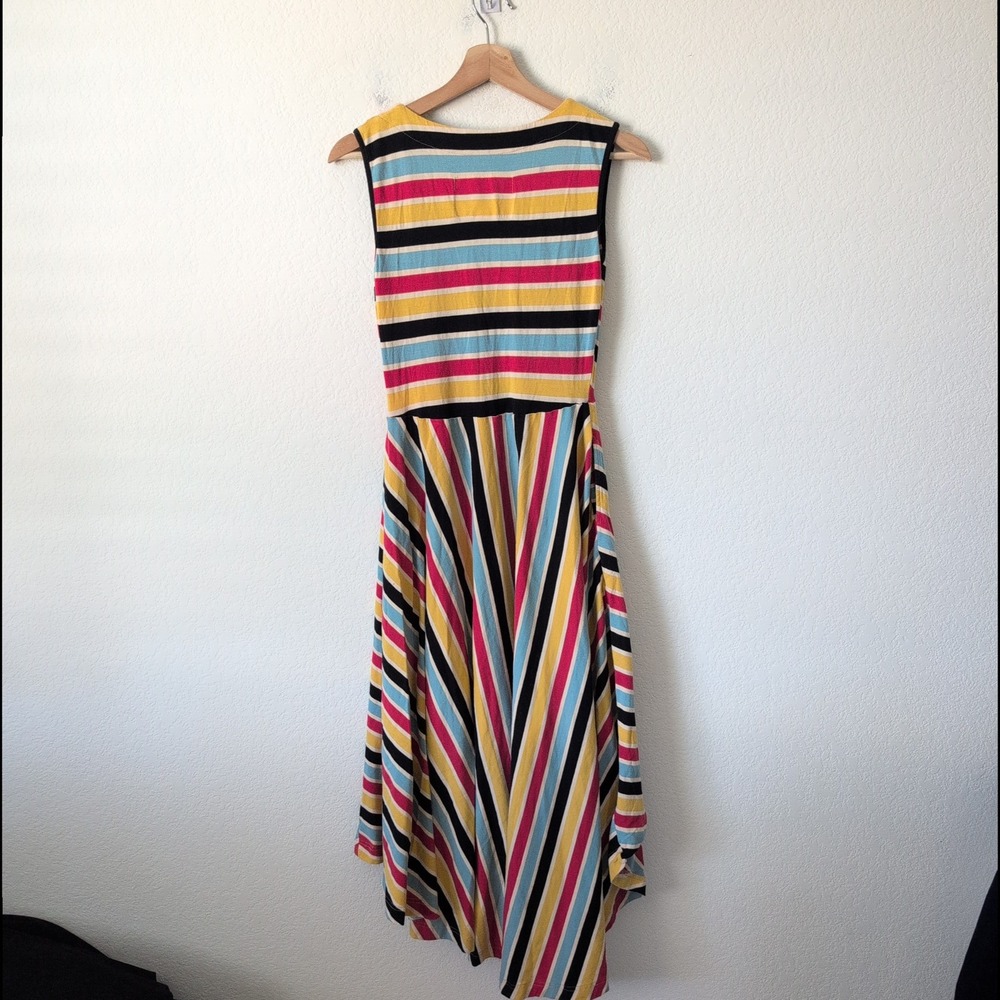 Effies Heart Striped Midi Dress V-Neck Pockets Small Maximalist Retro Dopamine - Picture 7 of 8